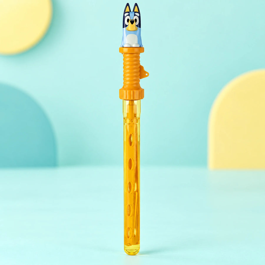 Bluey 2 in 1 Mega Bubble Wands shown in full on a pale teal studio background