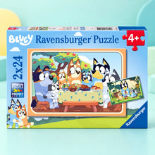 Bluey 2 in 1 Jigsaw Puzzles 24pc – full product on a playful teal HHG background
