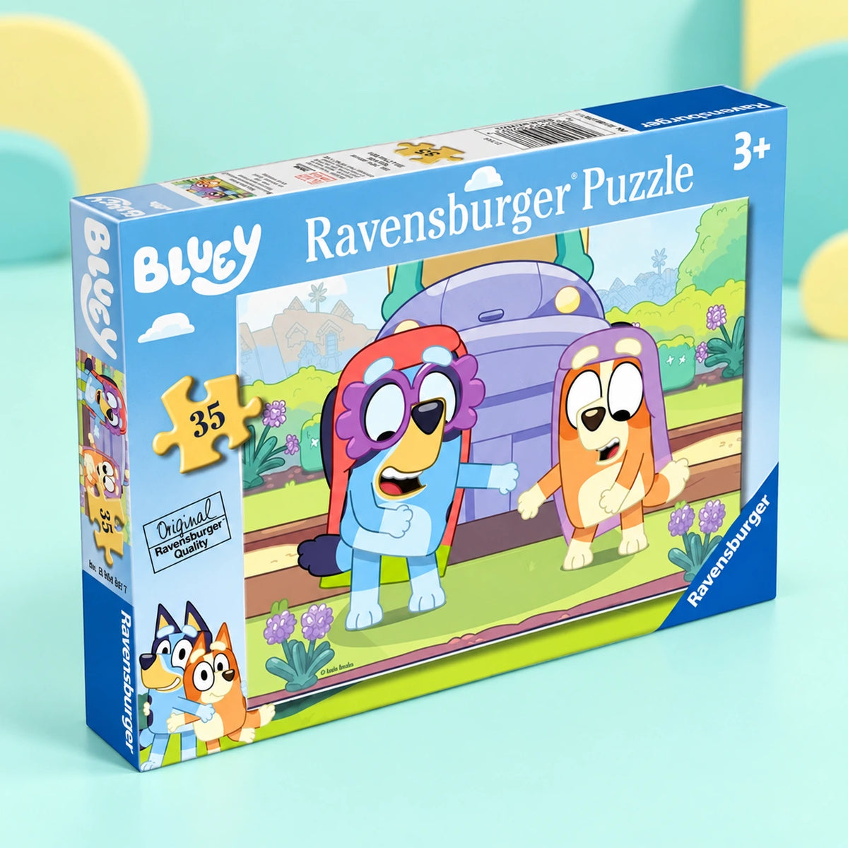 Bluey 35 Piece Jigsaw Puzzle – full product on a playful teal HHG background