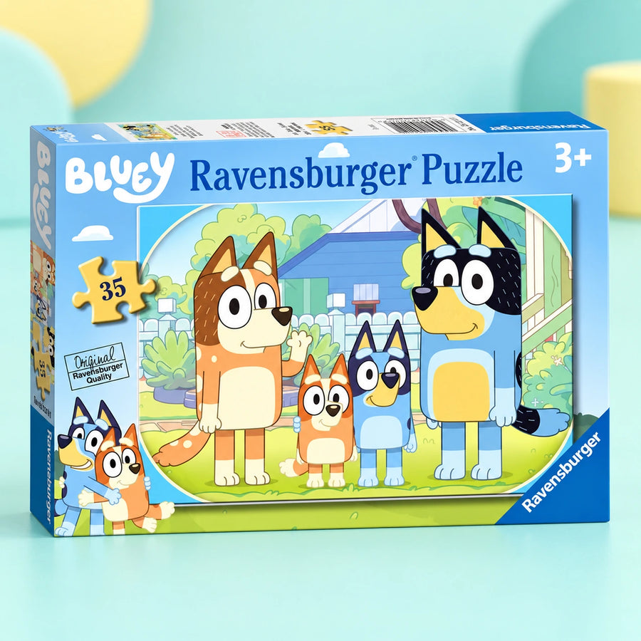 Bluey 35 Piece Jigsaw Puzzle – full product on a playful teal HHG background