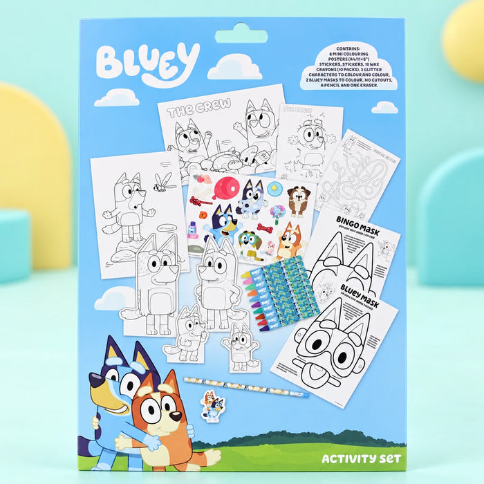 Bluey Activity Set shown in full on a pale teal studio background