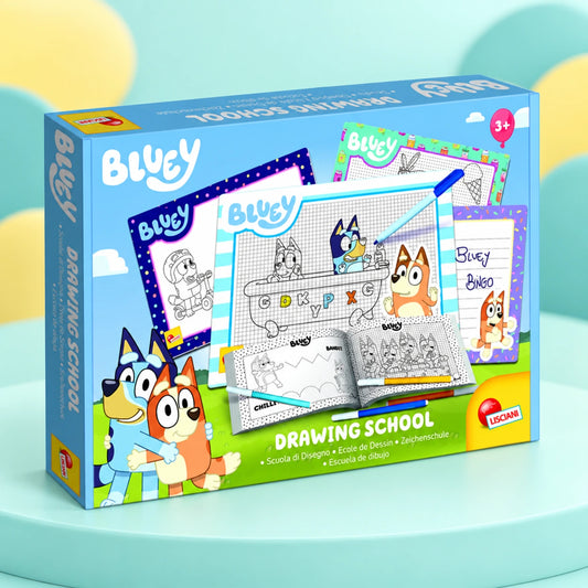 Bluey Drawing School on a playful teal HHG background