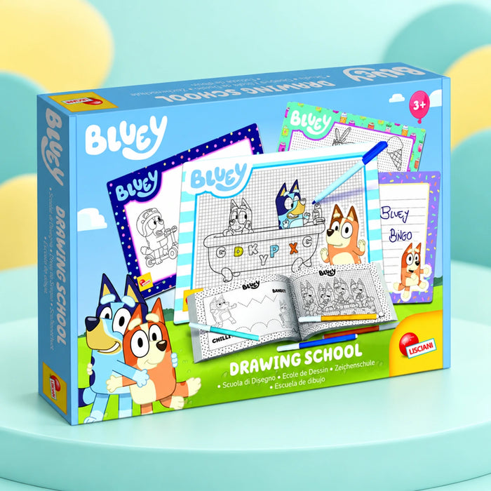 Bluey Drawing School on a playful teal HHG background
