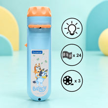 Bluey Stories projector and torch light shown in full on a pale teal studio background