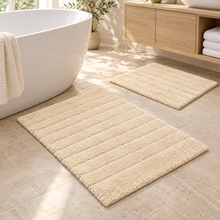 Marlow Ribbed Two Piece Bath Mat Set - 100% Cotton - Stone