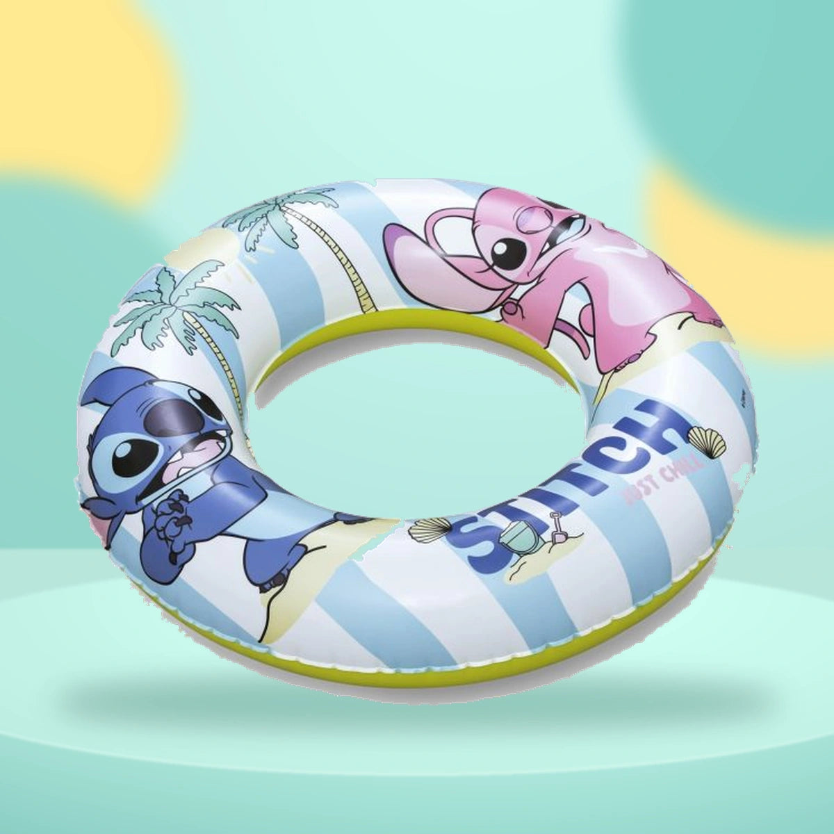 Disney Stitch 22in/56cm Swim Tube on a playful mint studio display