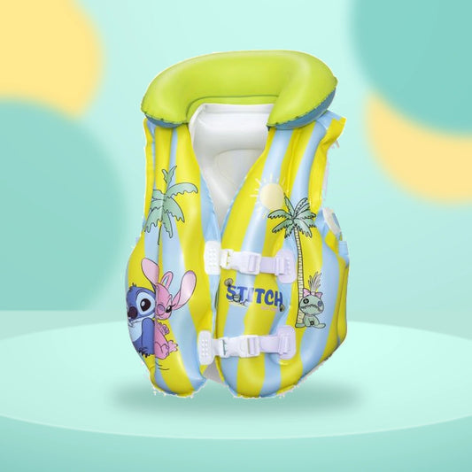 Disney Stitch Swim Vest on a playful mint studio display