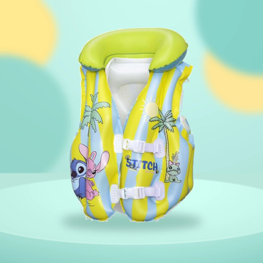 Disney Stitch Swim Vest on a playful mint studio display