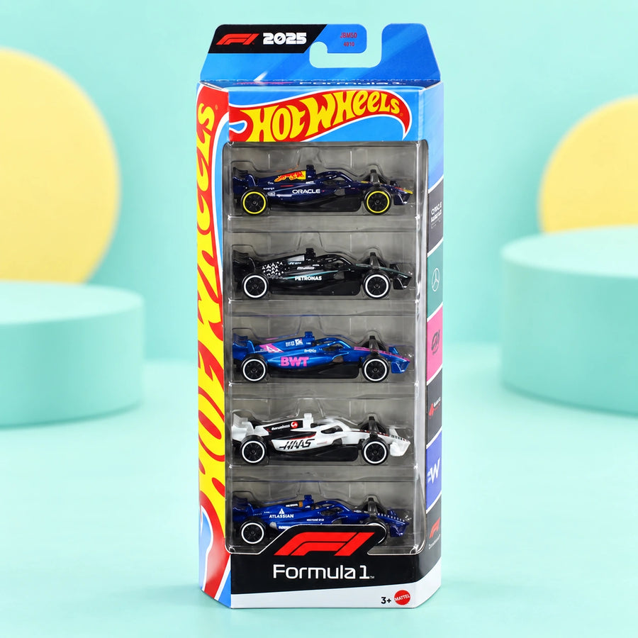 Hot Wheels Basic Car 5 Pack: Formula 1 shown in full on a pale teal studio background