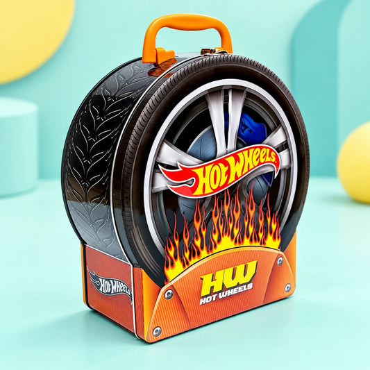 Hot Wheels Metallic Shaped Car Case With Handle shown in full on a pale teal studio background
