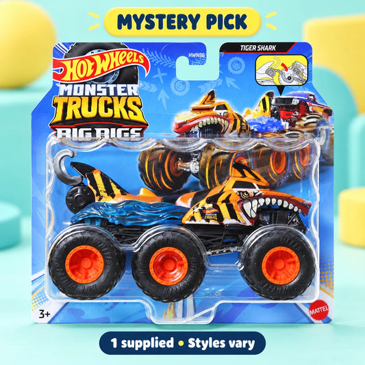 Hot Wheels Monster Truck Big Rigs - Mystery Pick shown in full on a pale teal studio background
