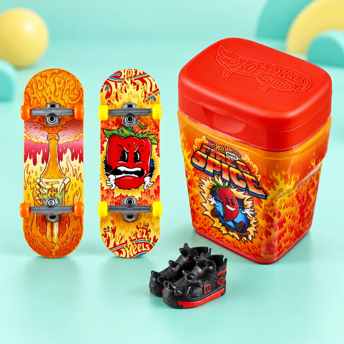 Hot Wheels Skate Gum Container 2-Pack - Fire Spice shown in full on a pale teal studio background