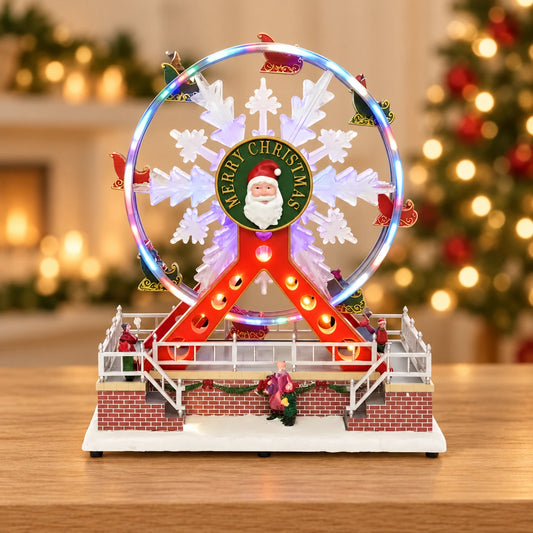LED Merry Christmas Ferris wheel  Polyresin Indoor Decoration  L.15.5cm W.27.5cm H.31cm – full product in a festive home setting
