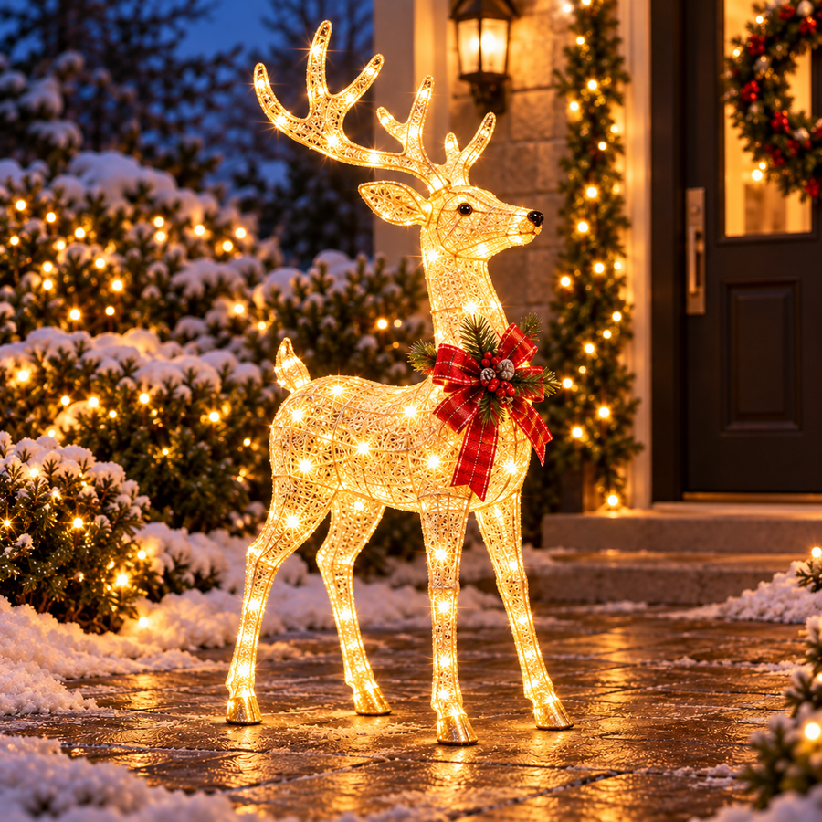 61cm LED outdoor Christmas reindeer in a festive garden setting
