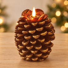 LED Pinecone Candle 12.5cm – Gold – single LED candle in a festive home setting