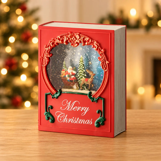 LED Water Spinner Snow Globe Plastic Santa Book Indoor Christmas Decoration  L.7cm W.16cm H.21cm – full product in a festive home setting