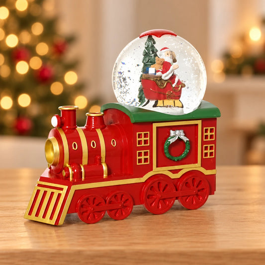 LED Water Spinner Snow Globe Plastic Santa Train Indoor Christmas Decoration  L.10.5cm W.21.2cm H.18.5cm – full product in a festive home setting