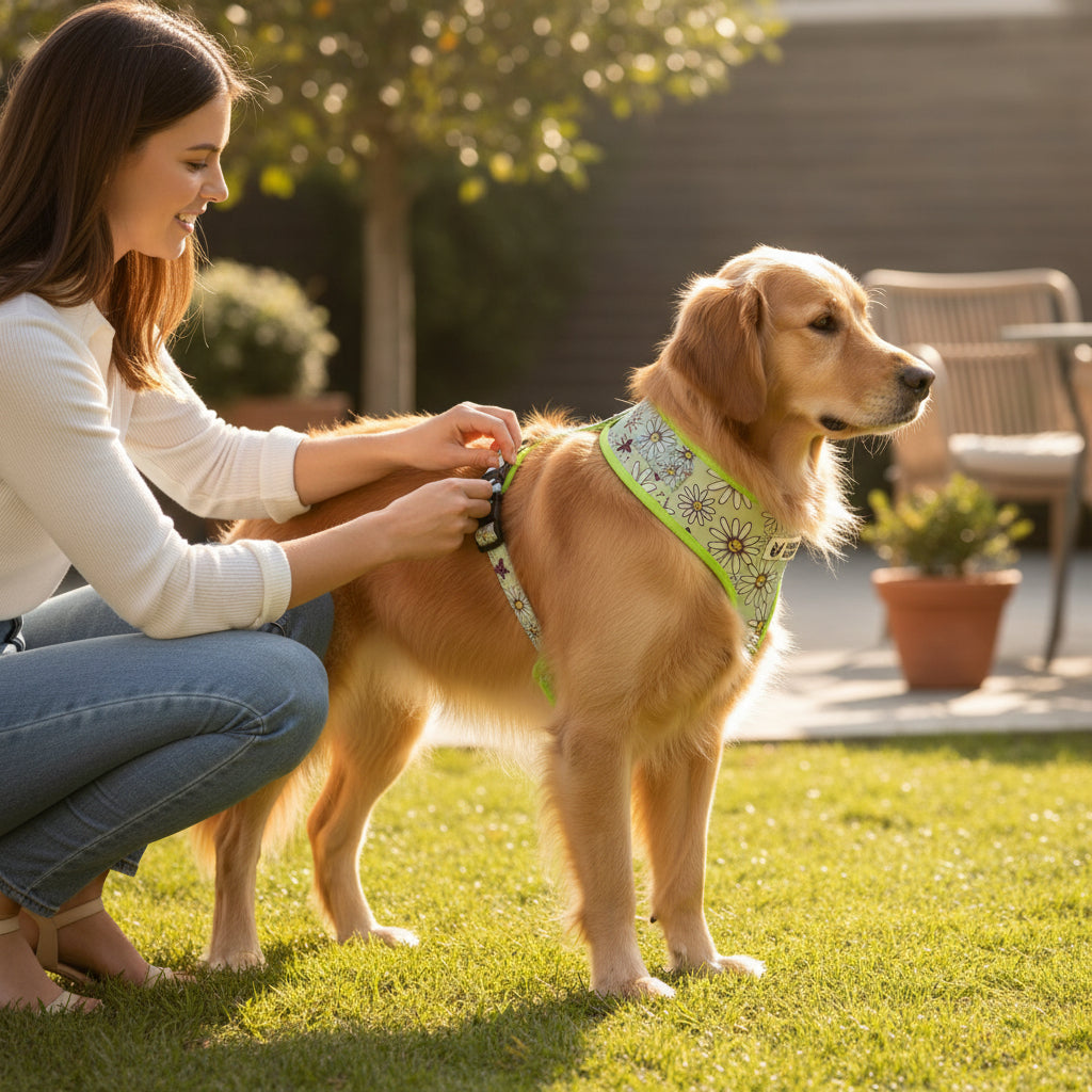 Comfy-Wear Adjustable Dog Harness - Daisy Days - Large - Neck 44-56cm / Chest 54-78cm