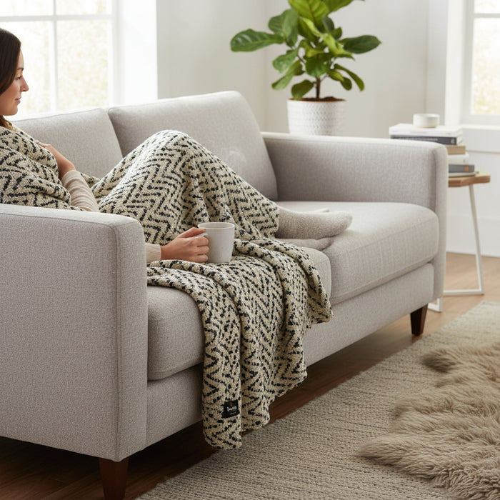 Bosie Chevron Beige and Grey Woven Throw H3 x D120 x W150