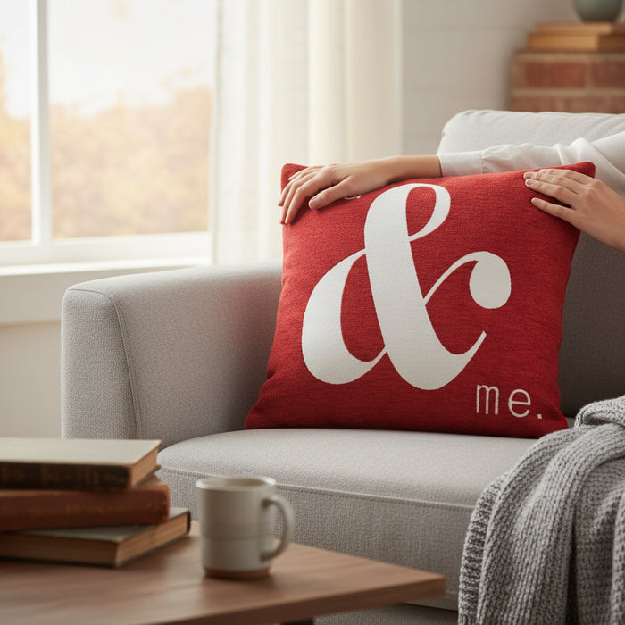 Words 'You & Me' Red Cushion H45 x D14 x W45