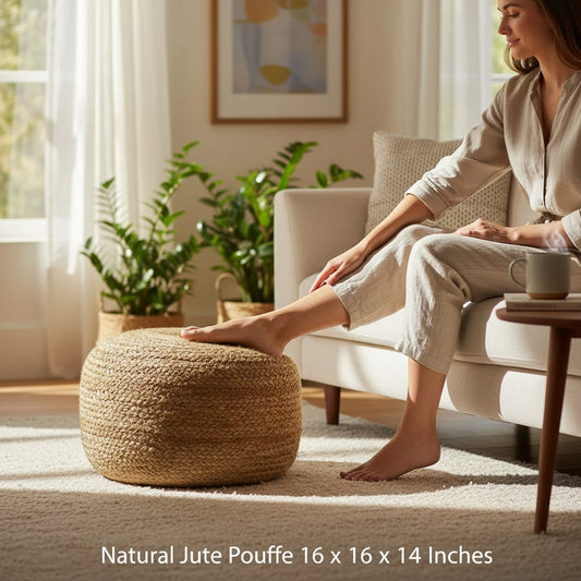 Natural Jute Pouffe 16 x 16 x 14 Inches