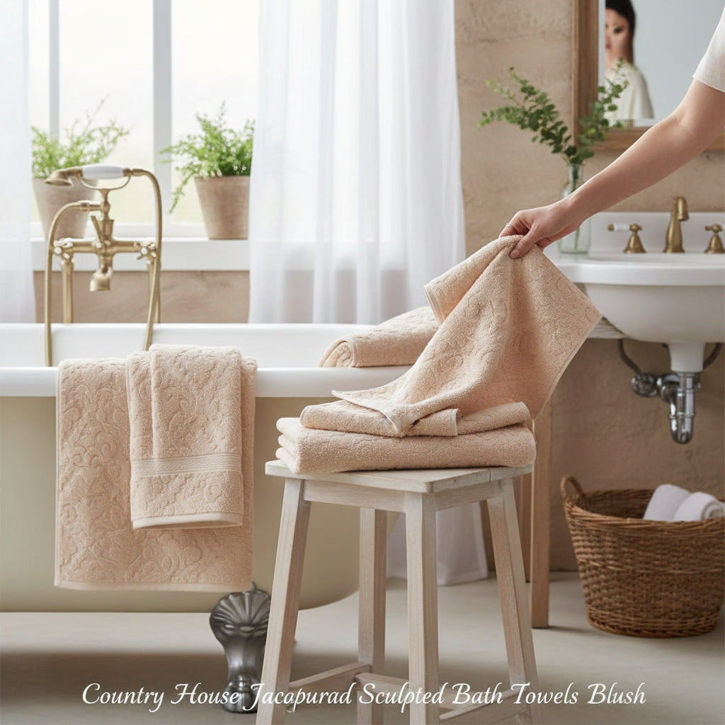 Country House Jacquard Sculpted Bath Towels Blush
