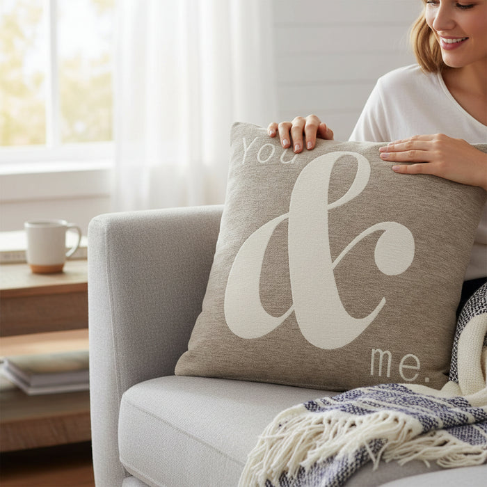 Words 'You & Me' Natural Cushion H45 x D14 x W45