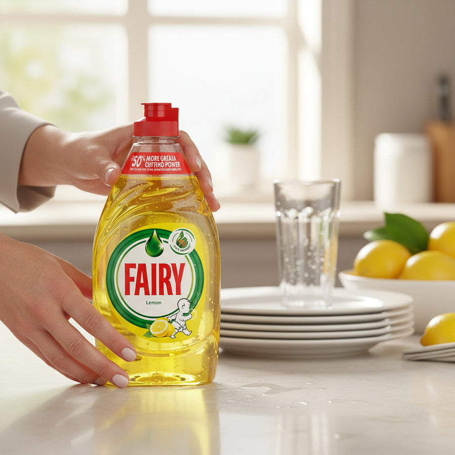 Fairy Washing Up Liquid Lemon 320ml Dish Soap Gentle Formula For Dishes Grease Cutting Power