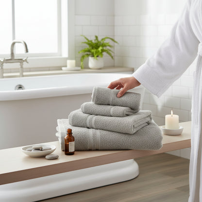 Essentials 6pk Ribbon Tied Towel Bale - Silver Grey