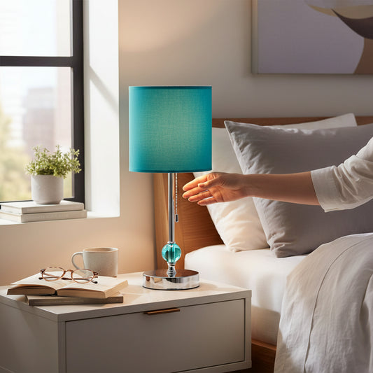 Evaine Teal Acrylic Ball Table Lamp