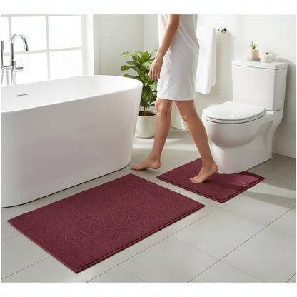 Purple Cotton Bath Mat And Pedestal Set