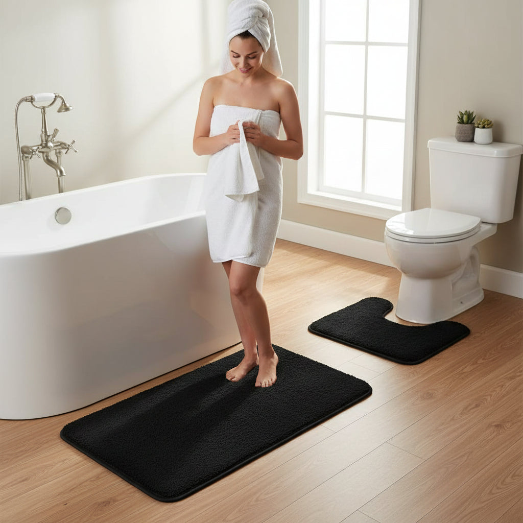 Soak Charcoal Grey Bath And Pedestal Mat Set
