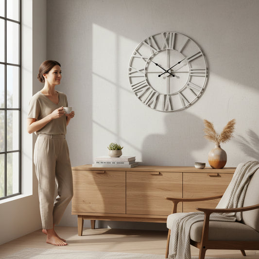 Genova Silver Metal Large Wall Clock 80cm