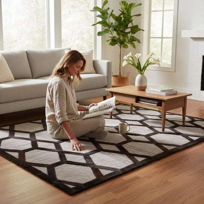 Bosie Safira Small Grey Rug with Black Hair on Leather  H14 x L14 x W122