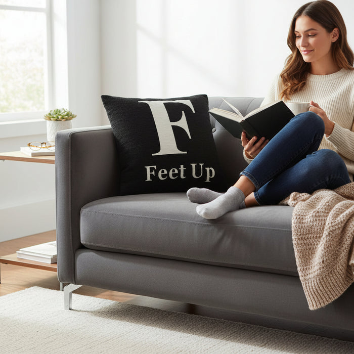 Words 'Feet Up' Black Cushion H45 x D14 x W45