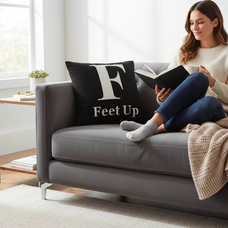 Words 'Feet Up' Black Cushion H45 x D14 x W45