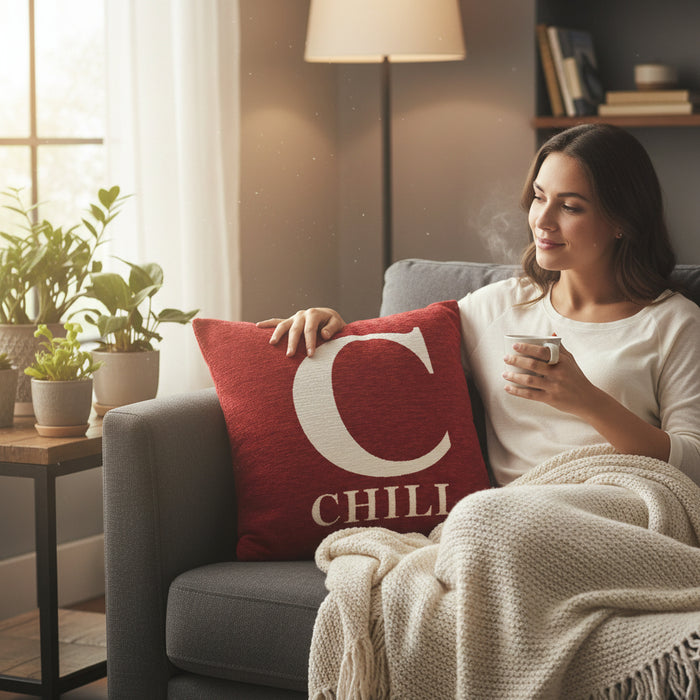 Words 'Chill' Red Cushion H45 x D14 x W45