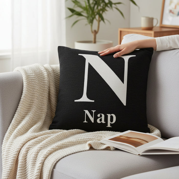 Words 'Nap' Black Cushion H45 x D14 x W45