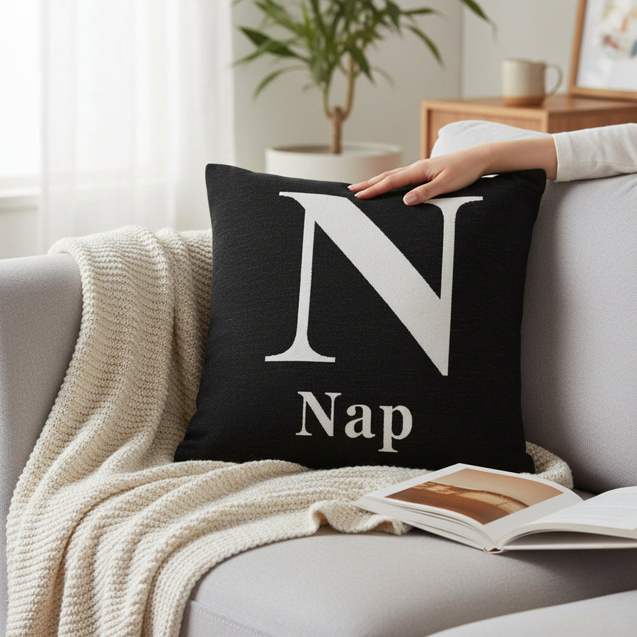 Words 'Nap' Black Cushion H45 x D14 x W45