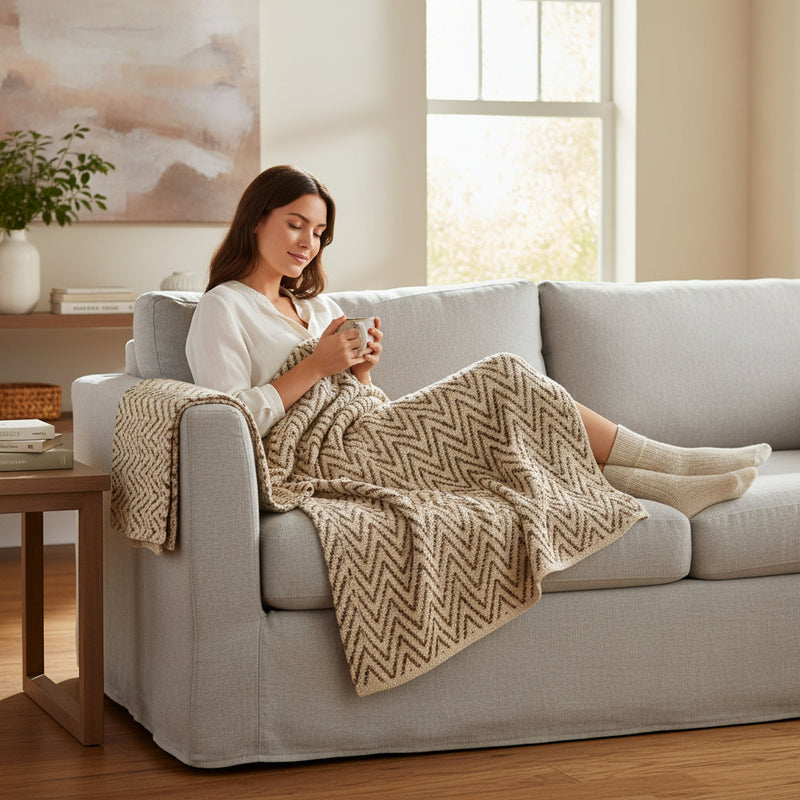 Bosie Chevron Beige Woven Throw H3 x D120 x W150