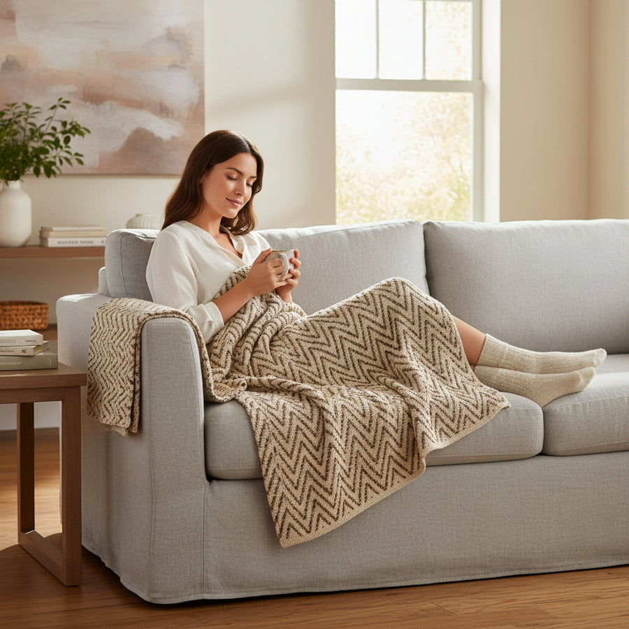 Bosie Chevron Beige Woven Throw H3 x D120 x W150