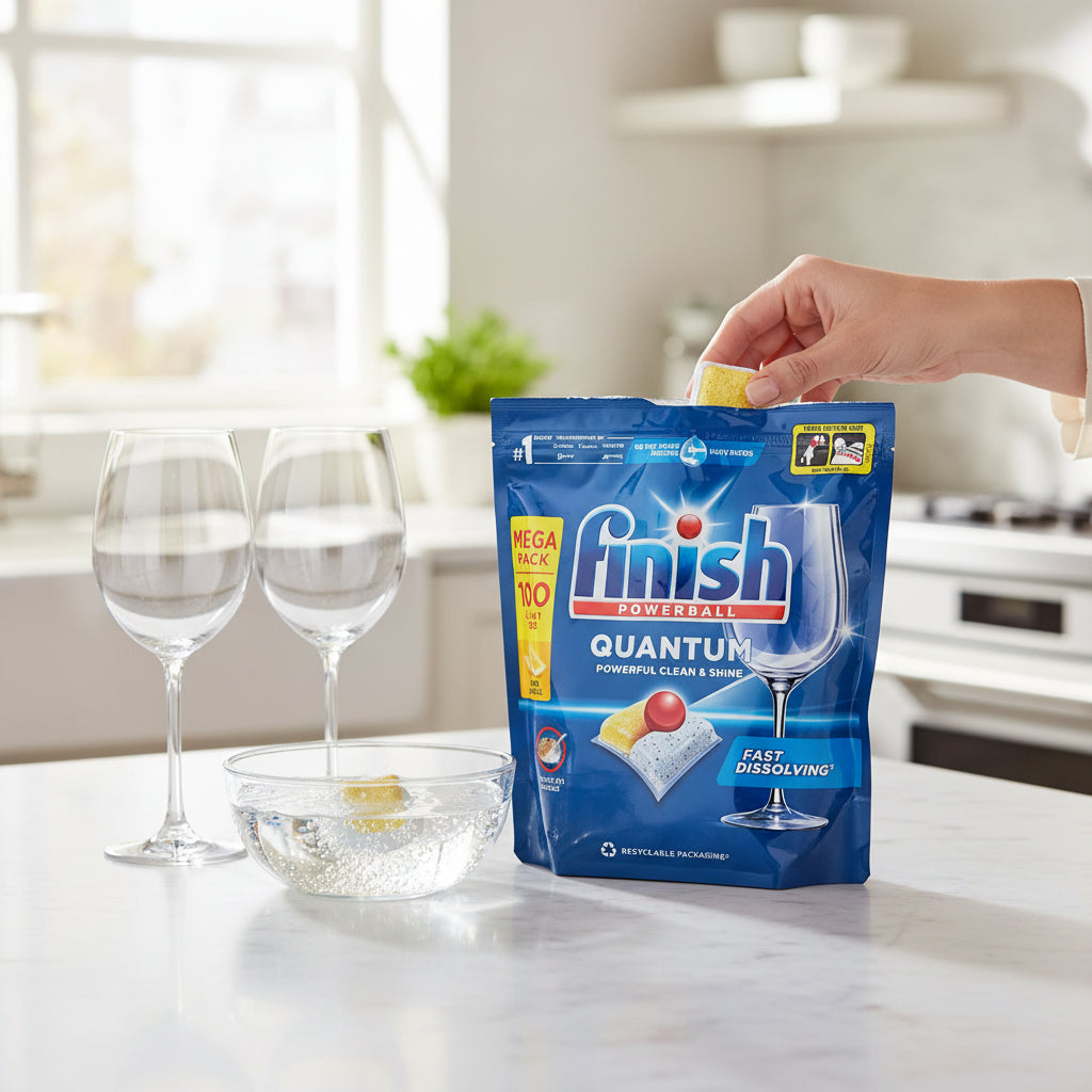 Finish Quantum All In One Dishwasher Tablets Lemon 100 Tabs Fast Dissolving Tough On Grease