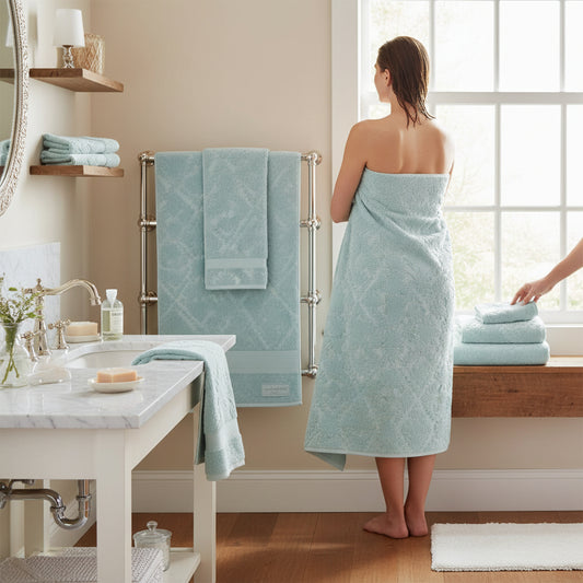 Country House Jacquard Sculpted Bath Towels Duck Egg