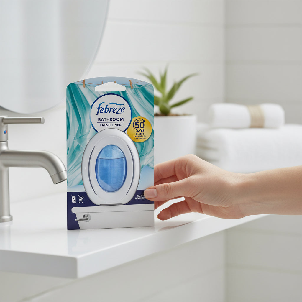 Febreze Bathroom Air Freshener Fresh Linen Scent Odour Control Easy To Use No Battery Required Up To 50 Days