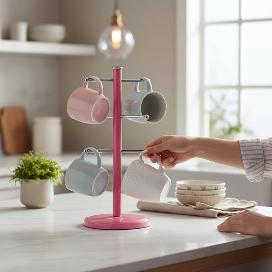 Hirano Hot Pink Metal Mug Tree