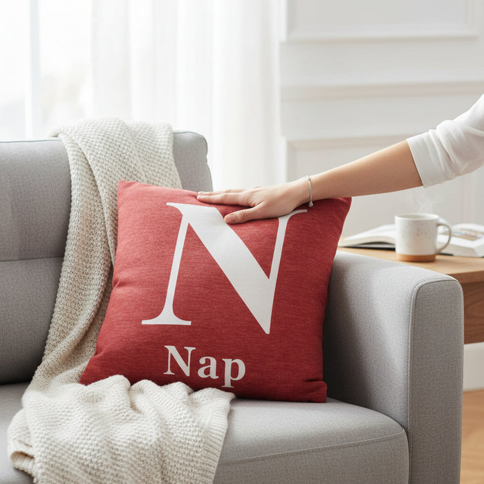 Words 'Nap' Red Cushion H45 x D14 x W45