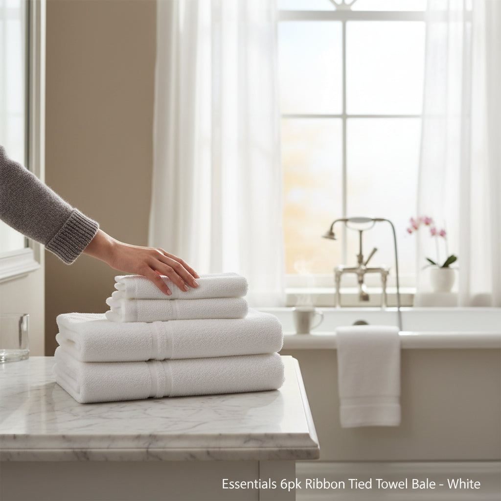 Essentials 6pk Ribbon Tied Towel Bale - White