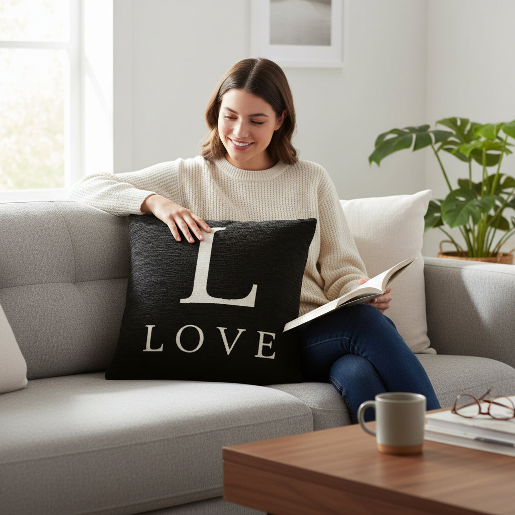 Words 'Love' Black Cushion H45 x D14 x W45