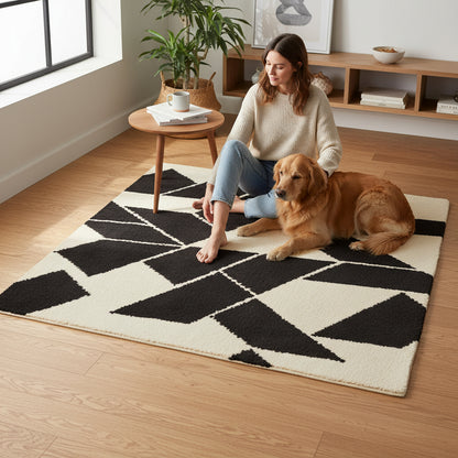 Bosie Milana Small Black and White Geometric Rug H1 x D120 x W180