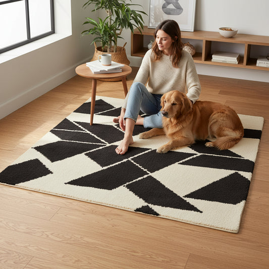 Bosie Milana Small Black and White Geometric Rug H1 x D120 x W180